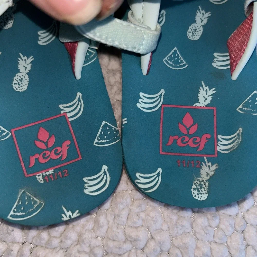 Reef Little Ahi Toddler Kids Sandals Teal Fruit Print Flip Flops Backstrap 11/12